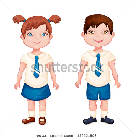 Boy And Girl In School Uniform Isolated On White    Stock Vector
