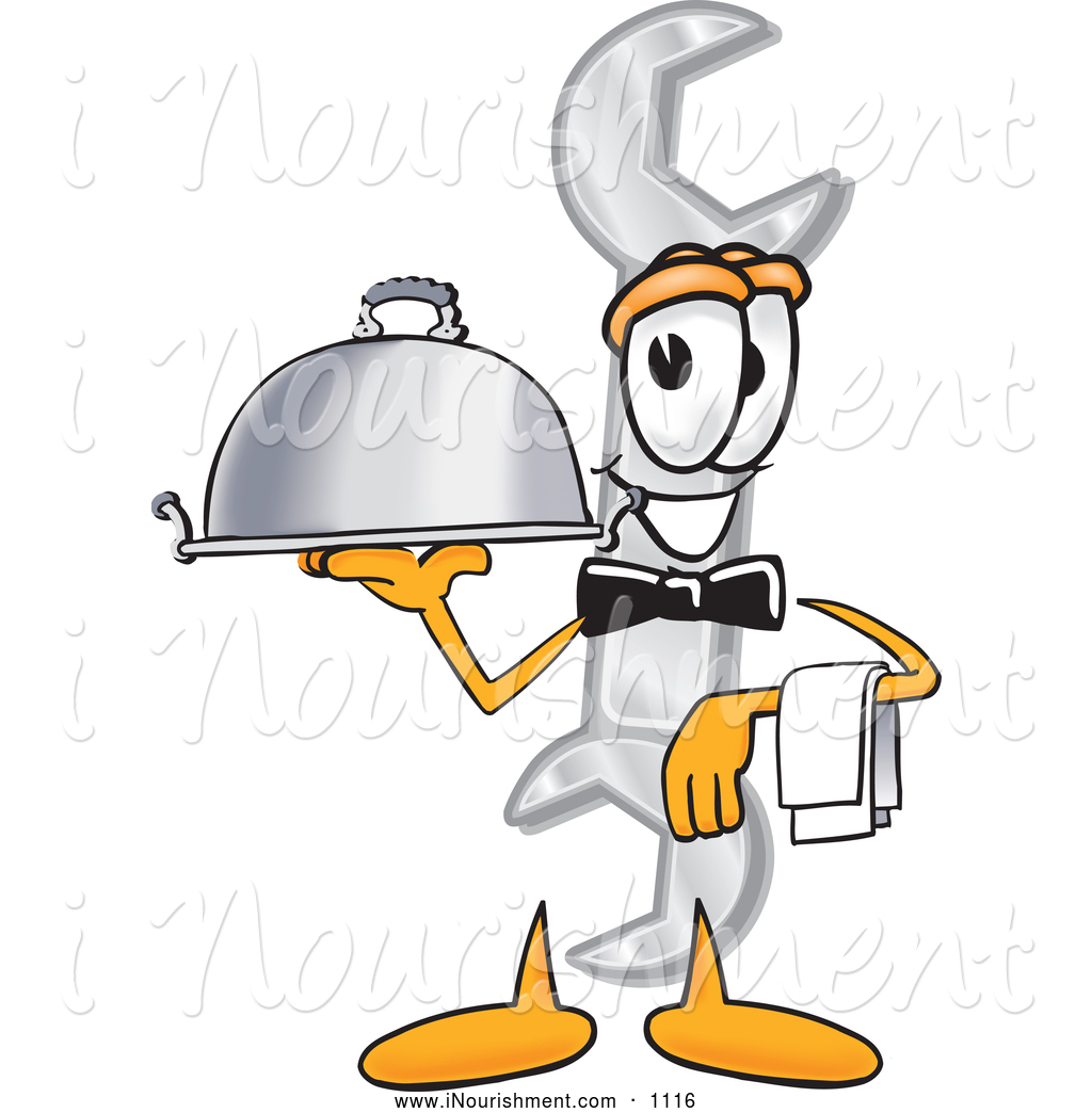     Cartoon Character Dressed As A Waiter And Holding A Serving Platter