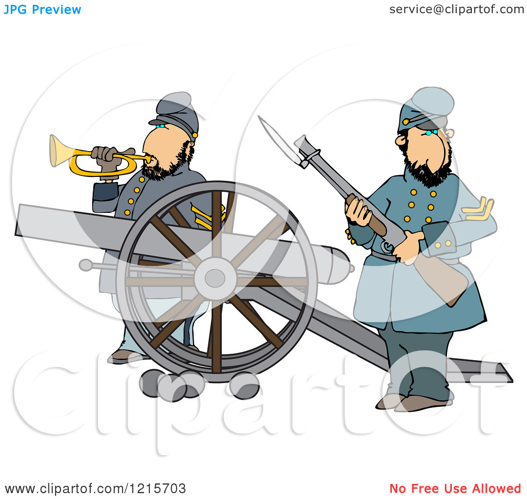 Clipart Of Civil War Soldiers Holding A Rifle And Playing A Bugle Horn    