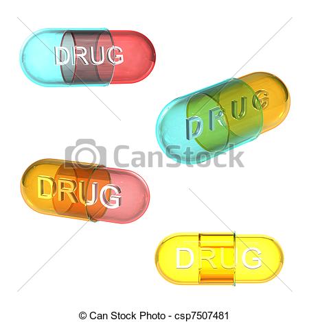 Clipart Of Four Types Of Drug Pills On White Csp7507481   Search Clip