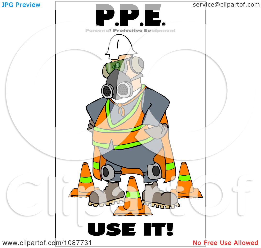 Clipart Worker Covered In Protective Gear With A Safety Warning