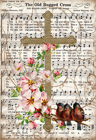 Cross Bird Flowers Christian Hymn Music Digital Download Image Vintage