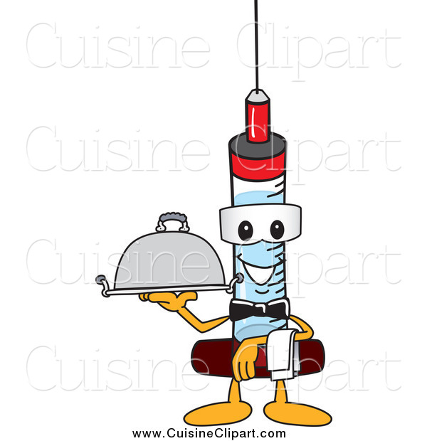 Cuisine Clipart Of A Happy Syringe Waiter Serving A Platter By