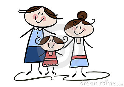 Doodle  Illustration Of A Happy Smiling Mother With Her Two Daughters