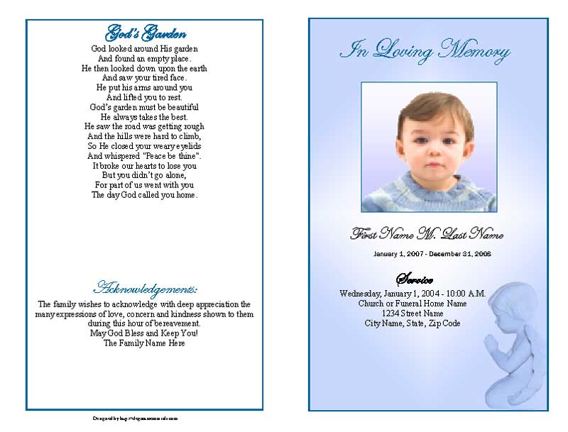Funeral Program Templates   Precious Blue Angel Graduated Fold    