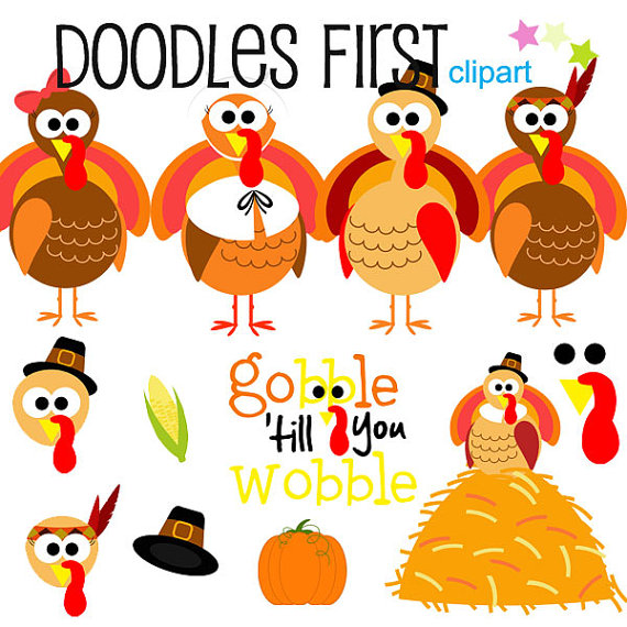 Gobble Gobble Thanksgiving Turkey Digital Clip Art For Scrapbooking