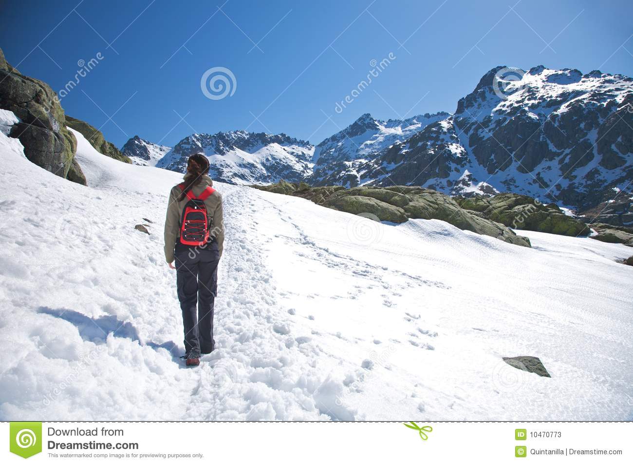 Hiking On Snow Way Stock Photos   Image  10470773
