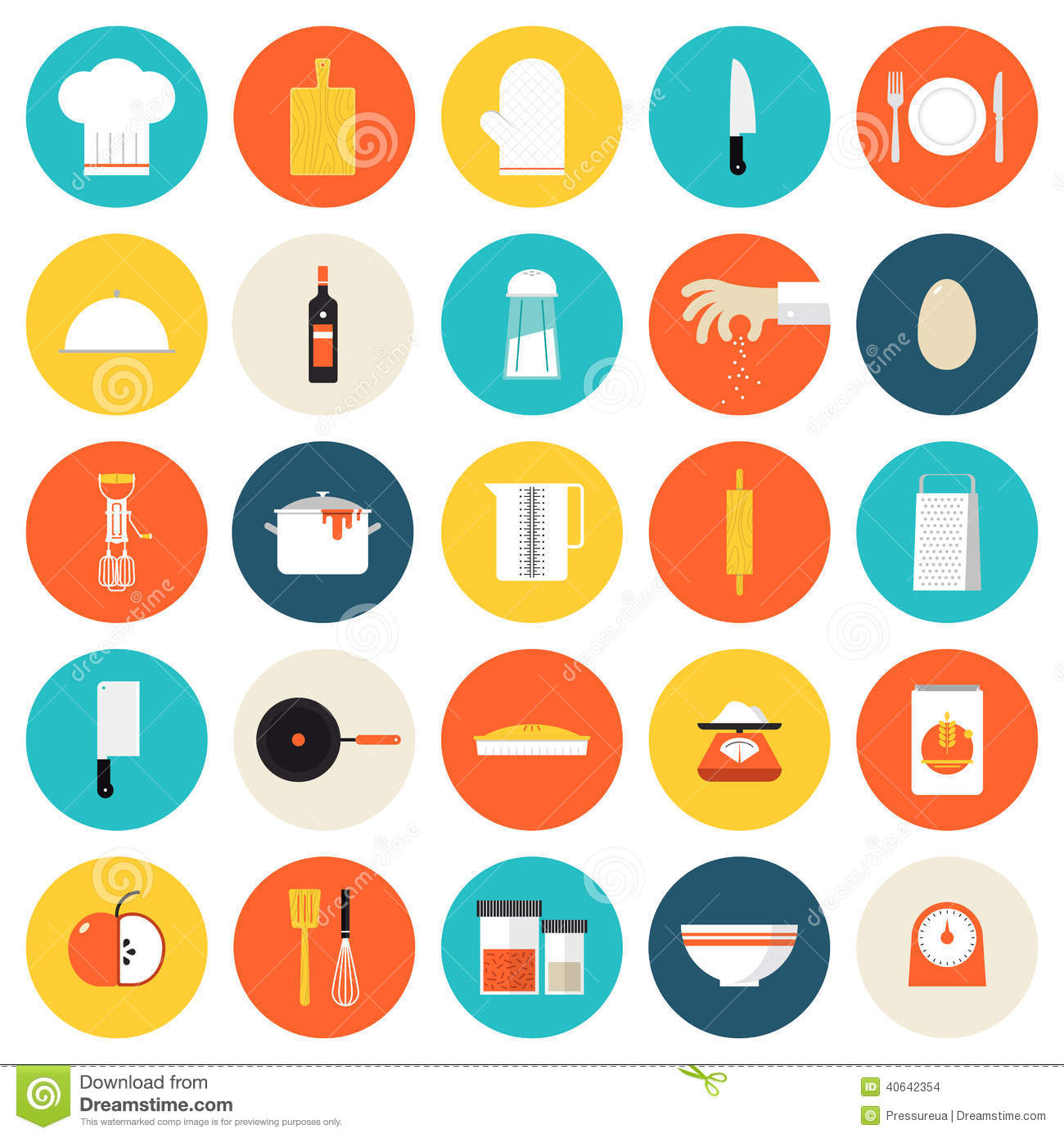 Kitchen Cooking Tools And Utensils Flat Icons Stock Vector   Image
