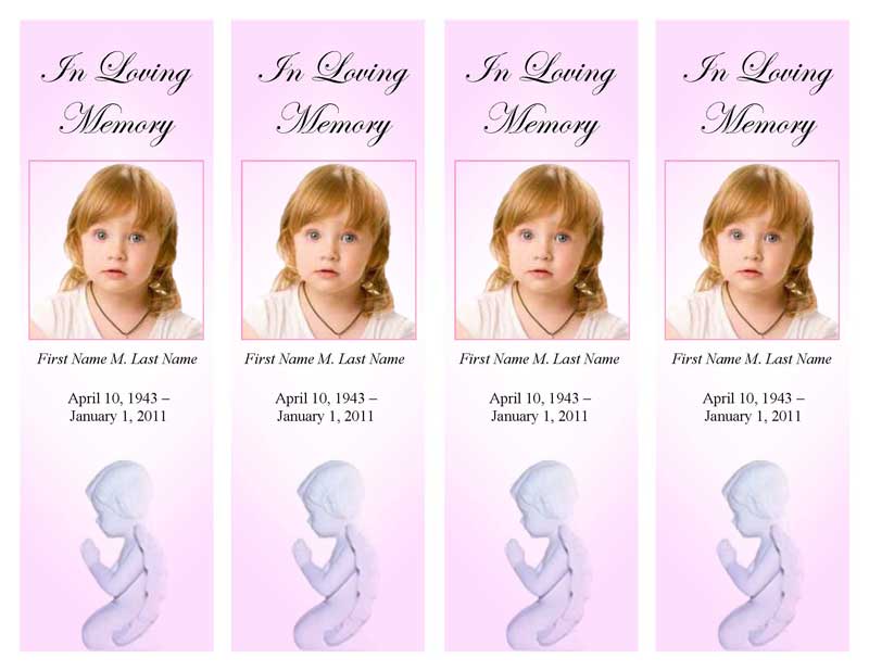 Precious Pink Angel Memorial Bookmark Template