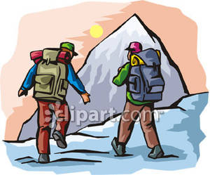 Two Men Hiking In The Snow   Royalty Free Clipart Picture