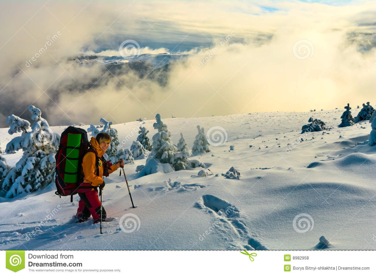 Woman Hiking In Deep Snow Royalty Free Stock Photos   Image  8982958