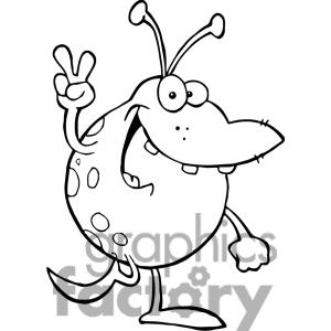 Alien Face Clipart Black And White Green Alien Gesturing A Peace