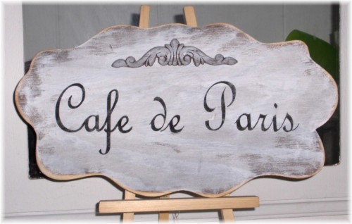 Cafe De Paris Shabby Cottage White Wood Sign