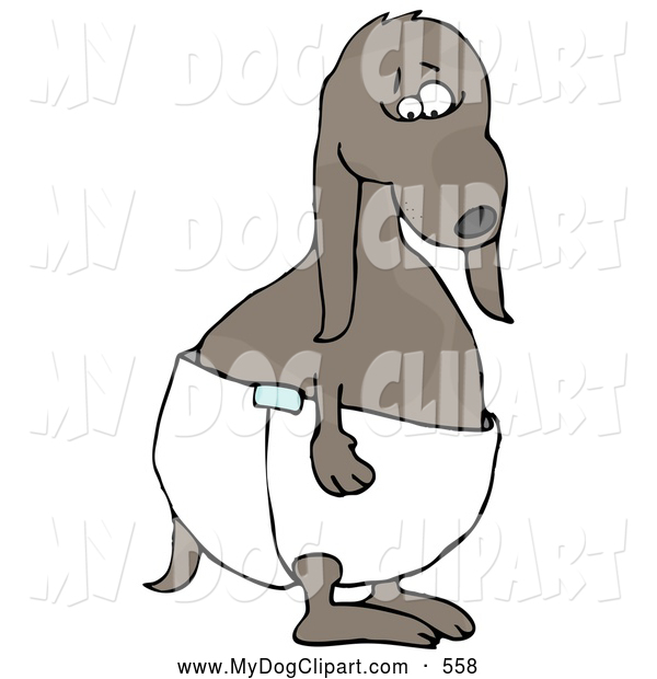 Clip Art Of A Unhappy Sad Little Brown Puppy Dog Standing And Wearing    