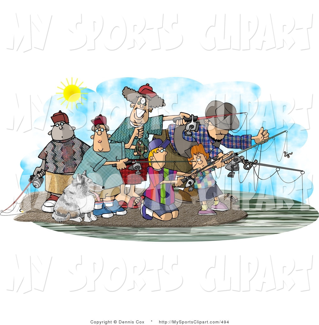     Clip Art Of Family And Friends Fishing Together At A Lake In Summer