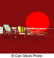     Coast Sea At Sunset  Vector Sketch On A Red Background  Clipart Vector