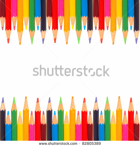 Colorful Double Edged Border Of Colored Pencils On A White Background    