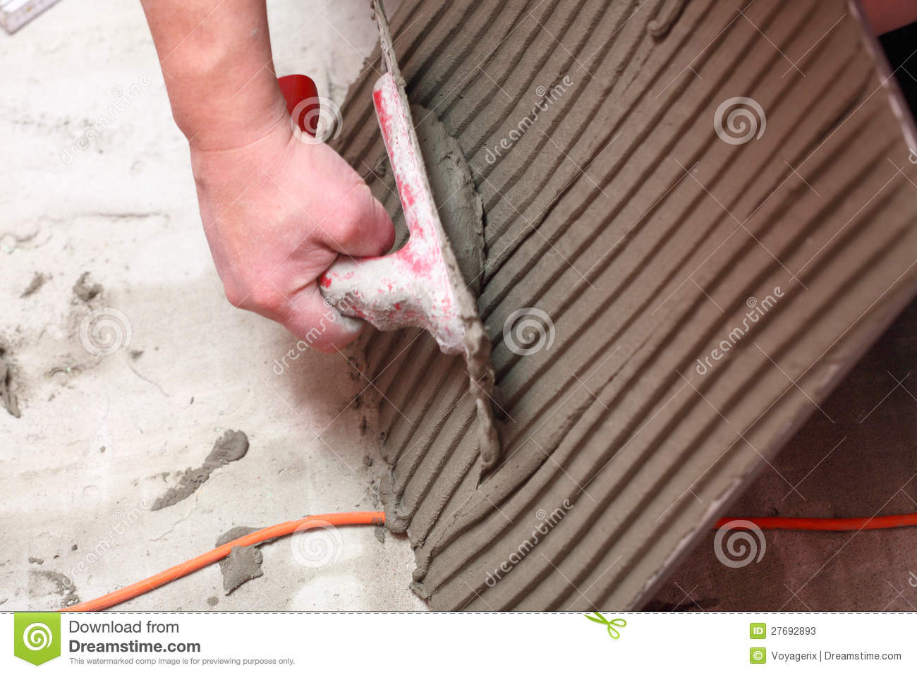 Construction Worker Is Tiling At Home Tile Floor Stock Photos   Image