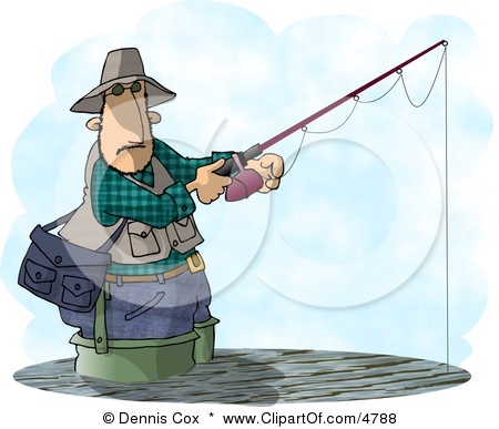 Fishing In A Lake With A Standard Rod And Reel Fishing Pole Clipart