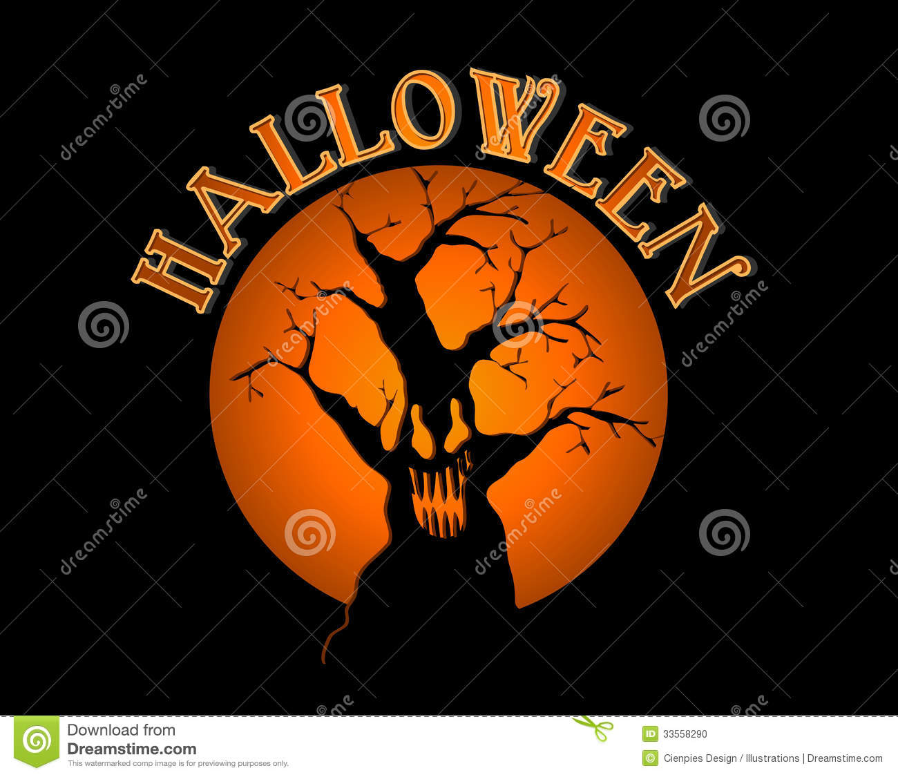 Halloween Text Over Spooky Tree And Text Inside Orange Full Moon