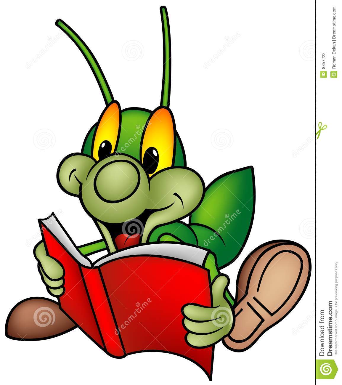 Happy Green Bug 01   Bug Reading Book Cartoon Illustration As Vector