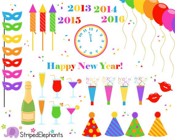 New Year S Eve Clip Art Bright Party Clip Art By Stripedelephants  3