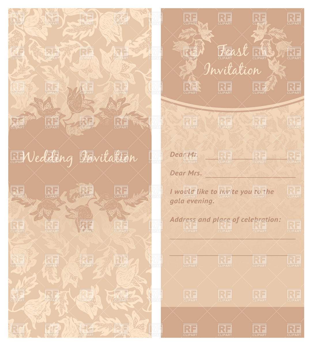 Ornate Brown Floral Wedding Invitation Template 18846 Borders And