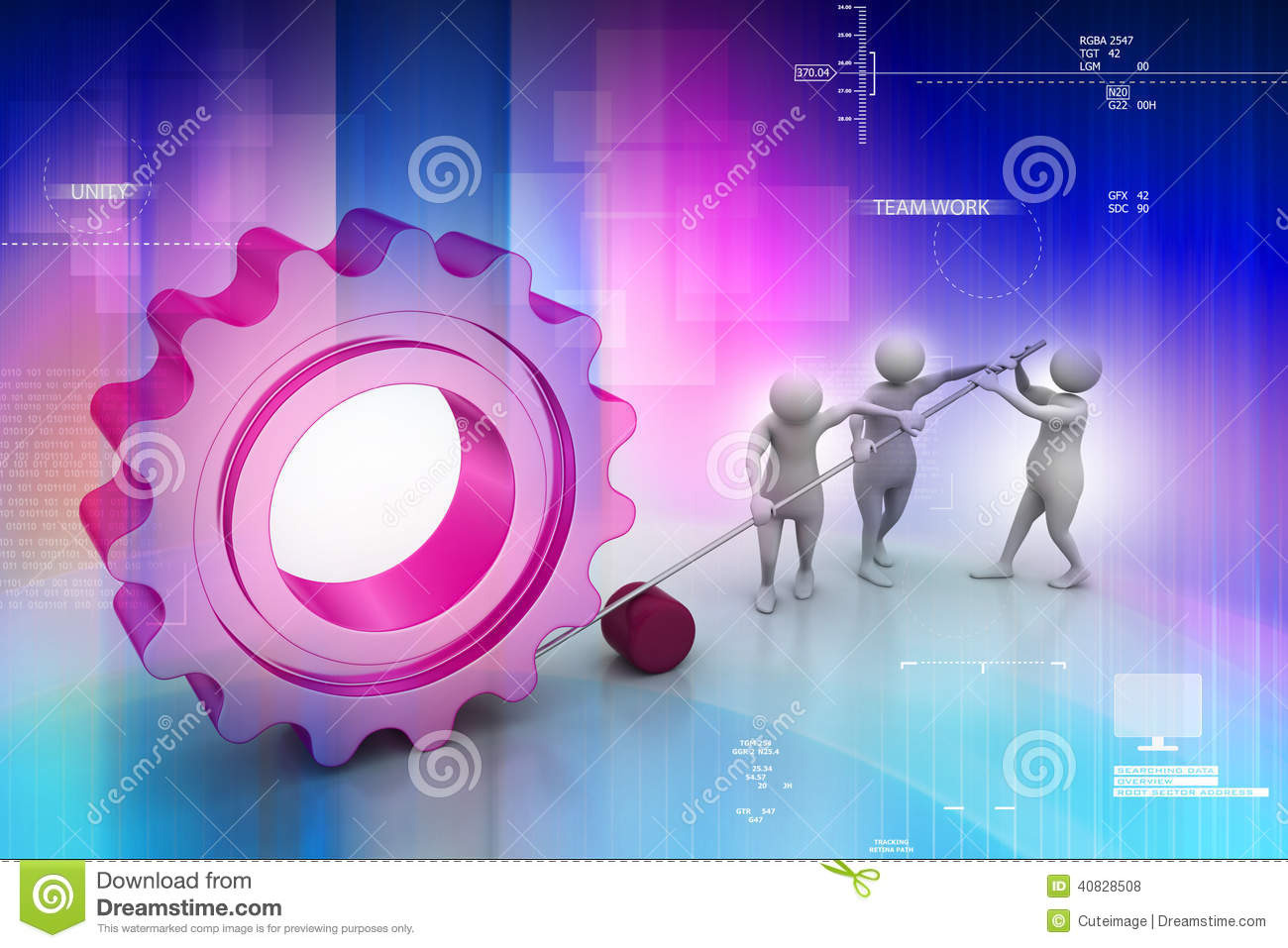 People Moving Gear In Union Symbol Of Teamwork Stock Illustration