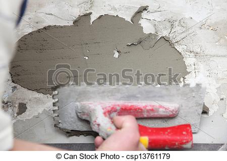 Picture Of Construction Worker Is Tiling At Home Tile Floor Adhesive