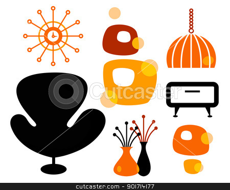 Retro Furniture Set Isolated On White Stock Vector Clipart Black And