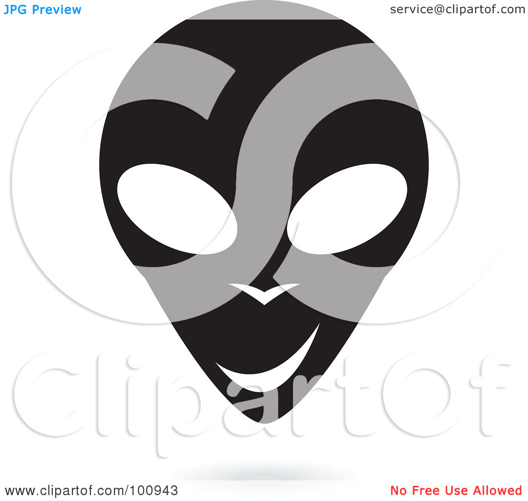 Rf  Clipart Illustration Of A Black And White Smirking Alien Face