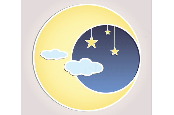 Sun Moon Stars Clip Art Vector Baby Shower Invitation Clipart Cute