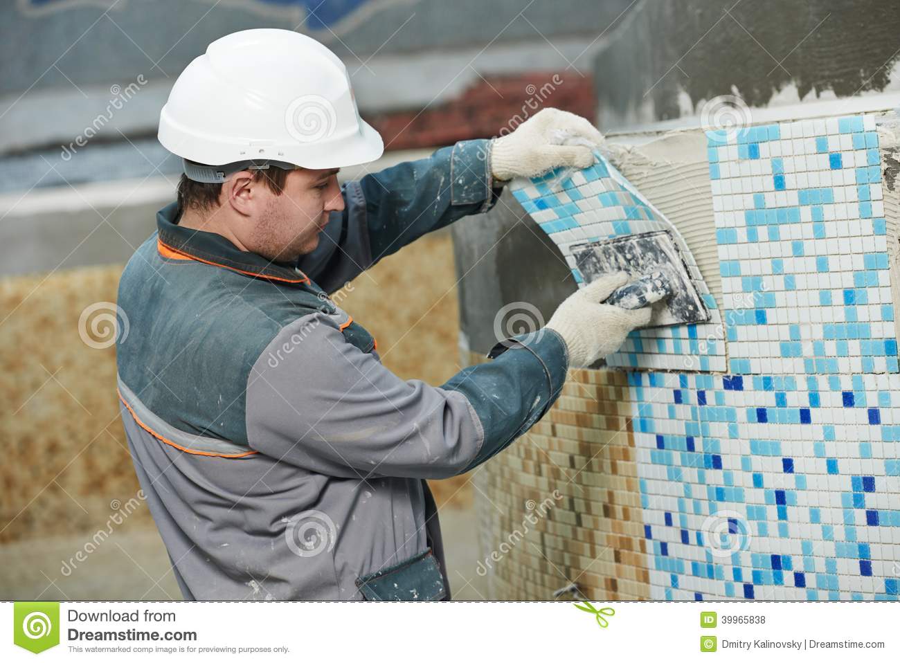 Tilers At Industrial Floor Tiling Renovation Stock Photo   Image