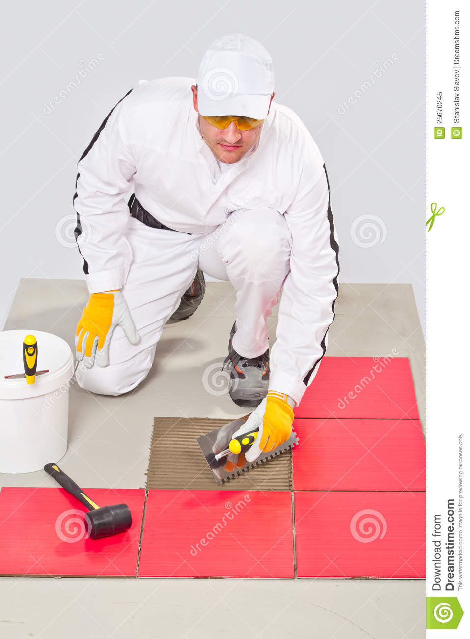 Worker Diy Tile Adhesive Trowel Floor Royalty Free Stock Photo   Image