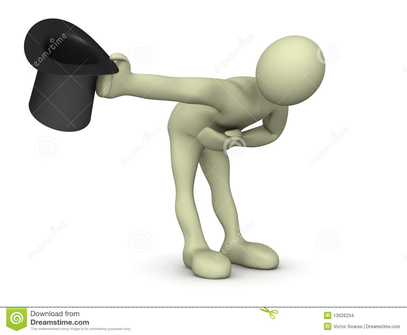 3d Render Of A Humanoid Taking A Bow While Holding A Tophat In His