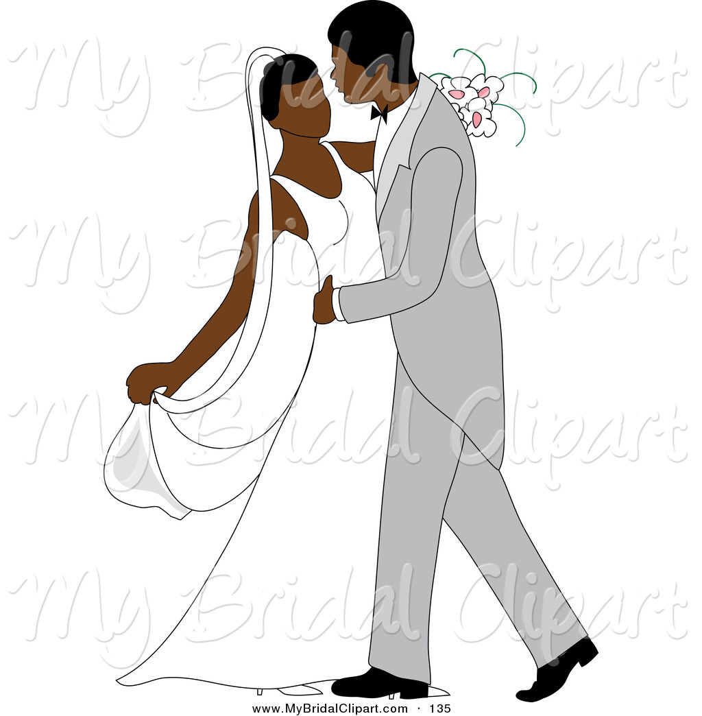 Bridal Clipart Of A African American Newlywed Couple Dancing At Their