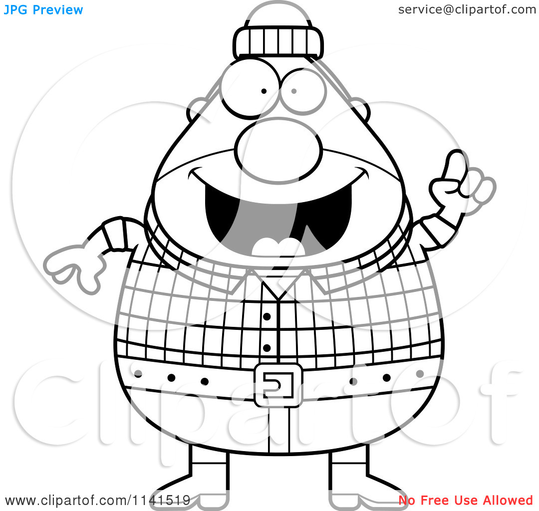Cartoon Clipart Of A Black And White Happy Chubby Male Lumberjack With