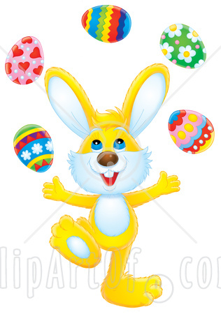 Clipart Illustration Of A Juggling Yellow Rabbit Tossing Easter Eggs