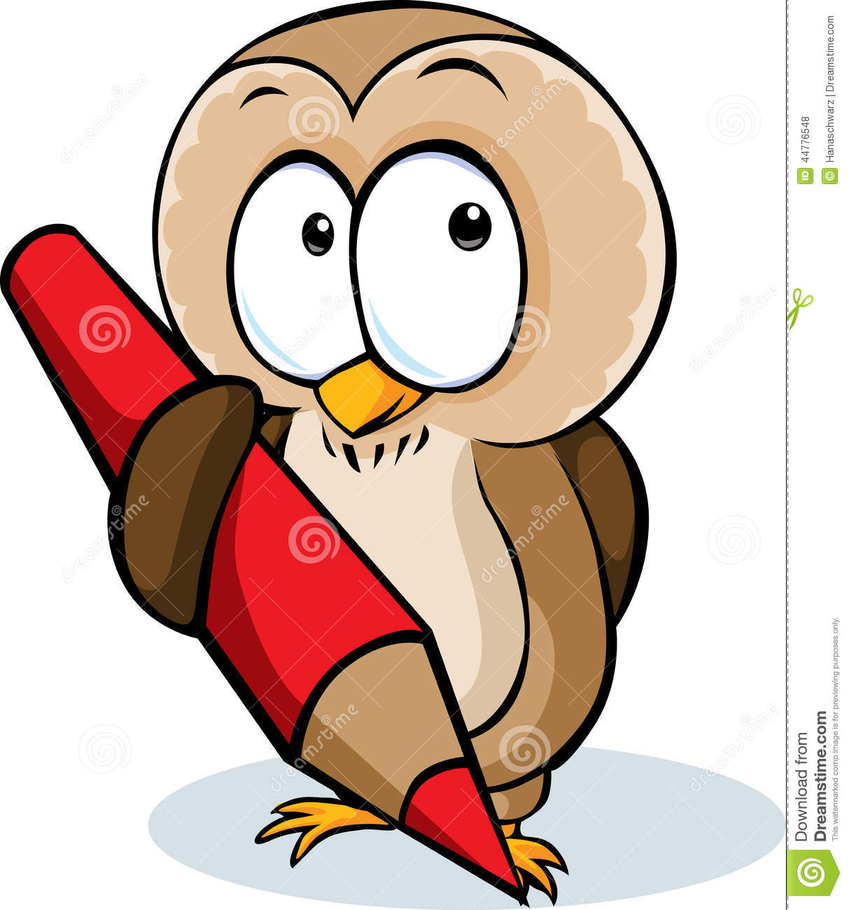 Cute Owl Hold Pencil Cartoon   Vector Illustration Isolated On White