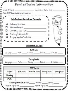 Free Parent Conference Sheet  This Handy Form From Classroom Freebies