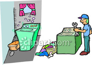 Man Fixing A Washing Machine   Royalty Free Clipart Picture
