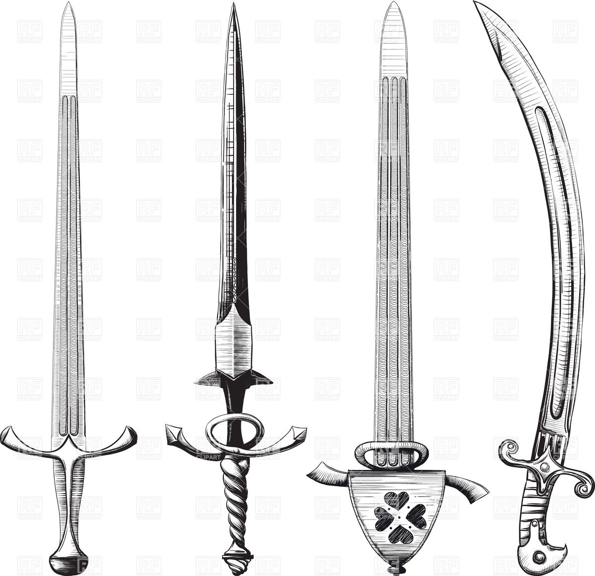 Ornate Medieval Swords And Sabers In Graphic Arts Style 25224    