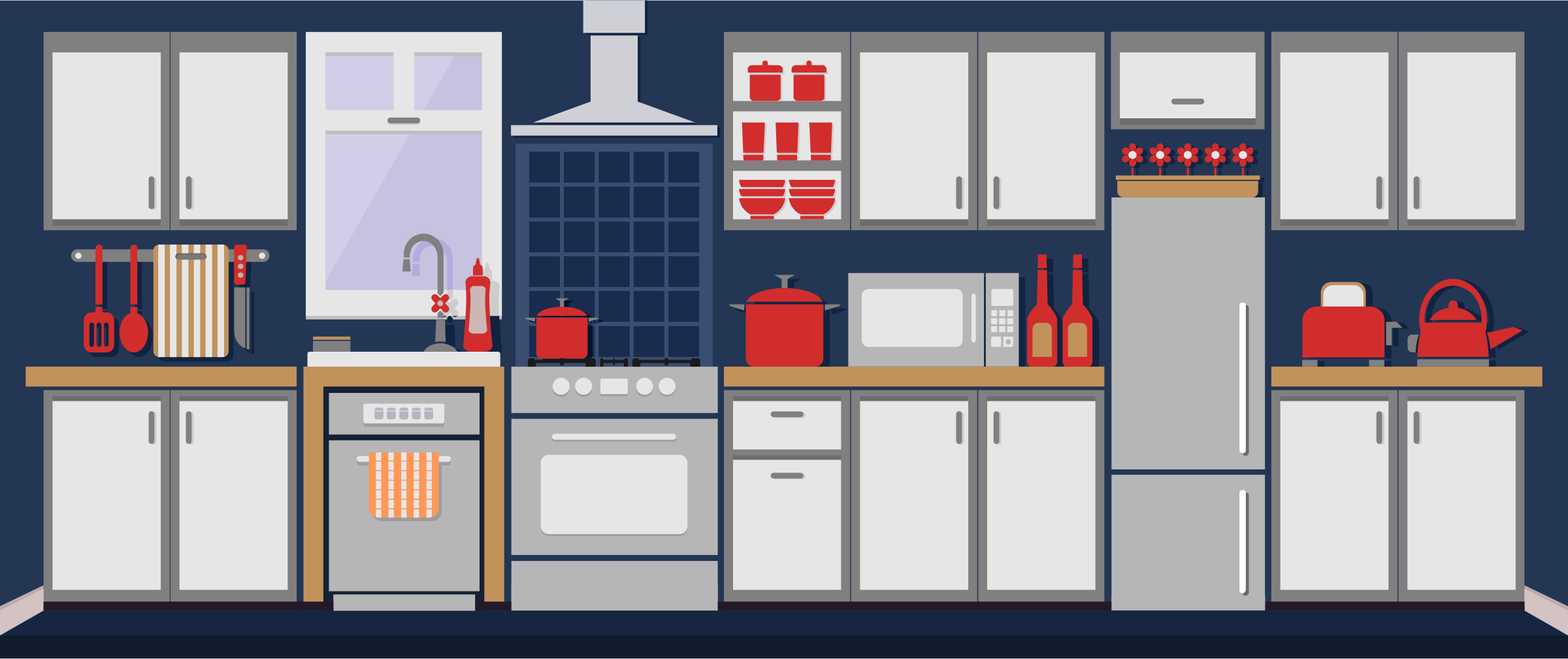 Simple Kitchen Remixed With Flat Colors And Shadows By Barrettward