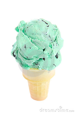 Single Cone Mint Chocolate Chip Ice Cream Royalty Free Stock Images    