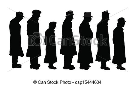 Vector Clipart Of Men In Silhouette   Group Of Men In Line Waiting At
