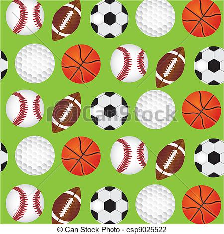 Vector Illustration Of Sports Balls Background Over Green Background