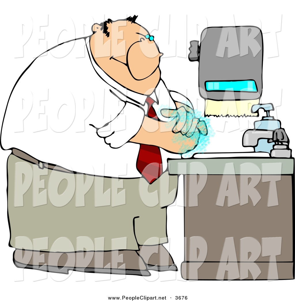 Washing His Hands With Soap In An Office Kitchen By Dennis Cox    3676
