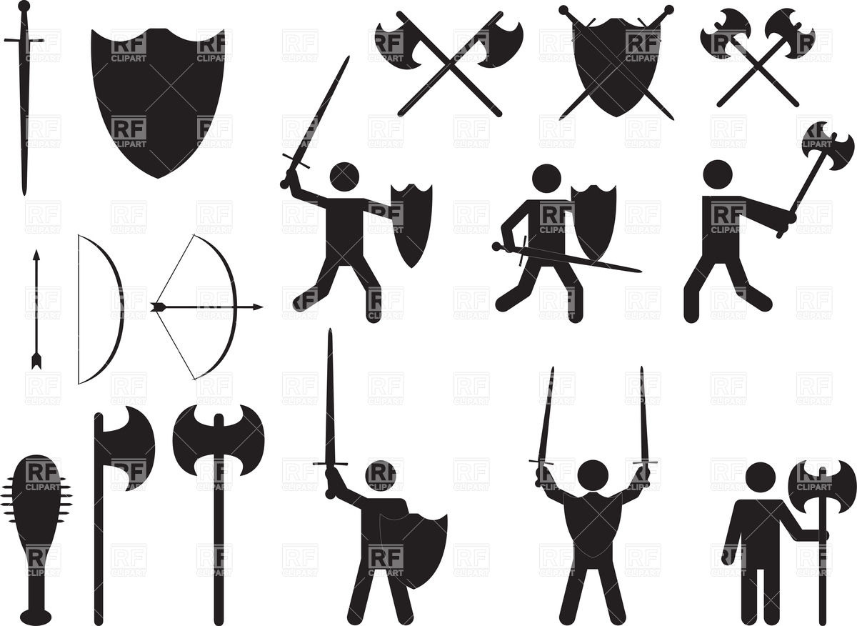     Weapons   Medieval Warriors With Axes Swords And Shields Vector