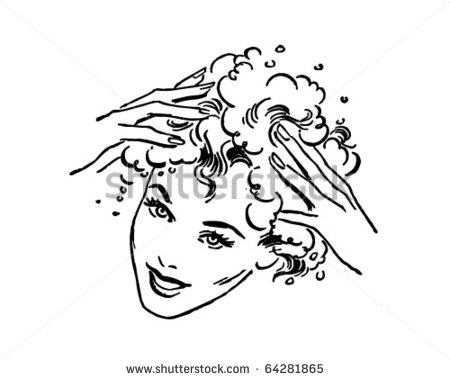 Woman Washing Hair   Retro Clipart Illustration   64281865