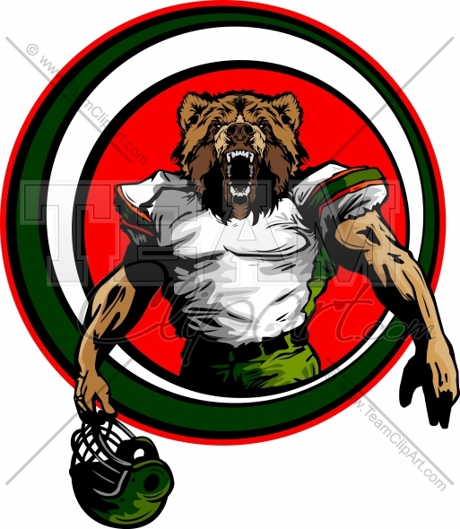 Bear Football Player In Uniform Vector Clipart Illustration